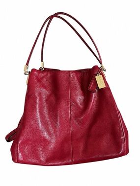 Authentic Coach Phoebe Red Leather Shoulder Bag with Gold Hardware